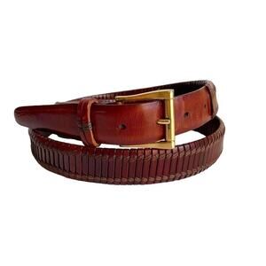 Bill Adler Brown Leather Dress Belt Preppy Woven Stitched Italian Calf Mens 40